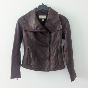 MICHAEL Michael Kors Burgundy Leather Jacket Size Small Moto Jacket Fall Winter
